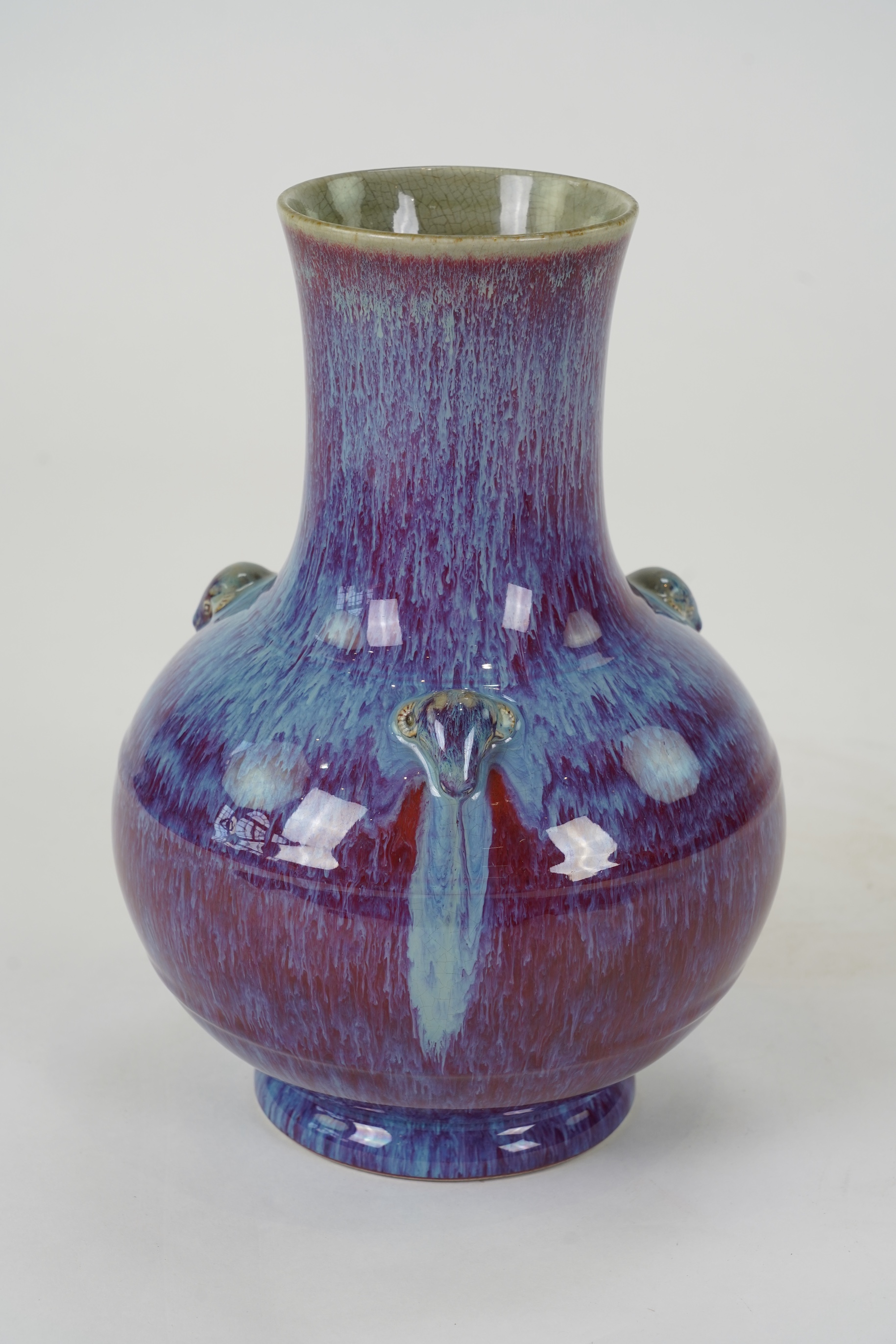 A Chinese flambé glazed ‘three rams’ vase, sanxizun, Qianlong six character seal mark and of the period (1736-95)
